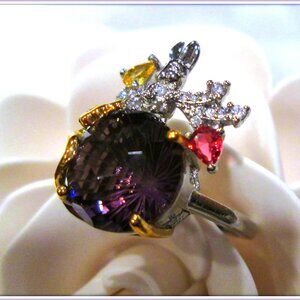 Italian Vintage Jewelry Two-color Gold Rabbit ring Fireworks size 7